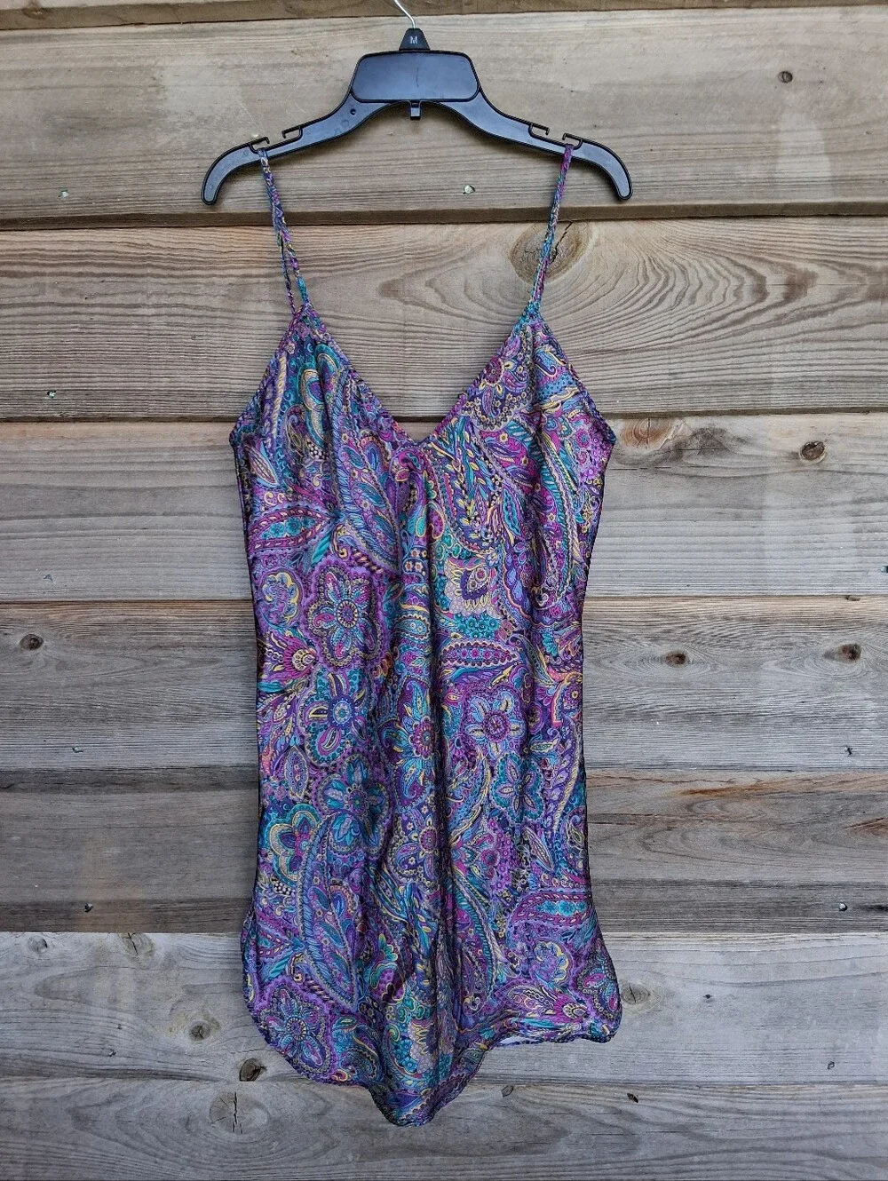 Vintage 90s Featherbed Paisley Satin Slip Dress Chemise - Picture 1 of 4